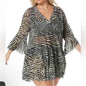 Coco Reef Bra sized NWT SHEER MESHY Zebra Patterned V-Neck MINI DRESS Cover-Up